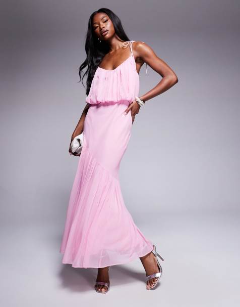 ASOS DESIGN - Pink cami-maxikjole med blouson-ærmer og peplum-kant - view 1