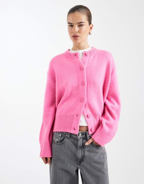ASOS DESIGN - Pink cardigan med rund hals og sideslids i firkantet pasform - view 1