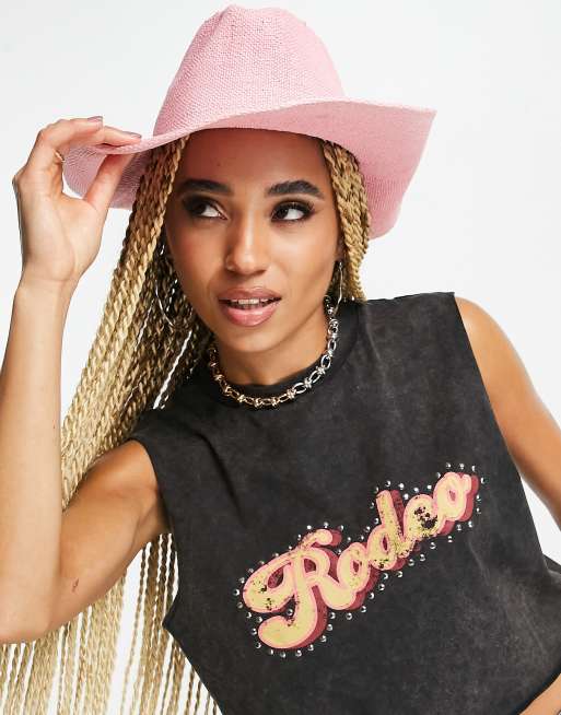 ASOS DESIGN - Pink cowboyhat i strå med størrelsesjustering
