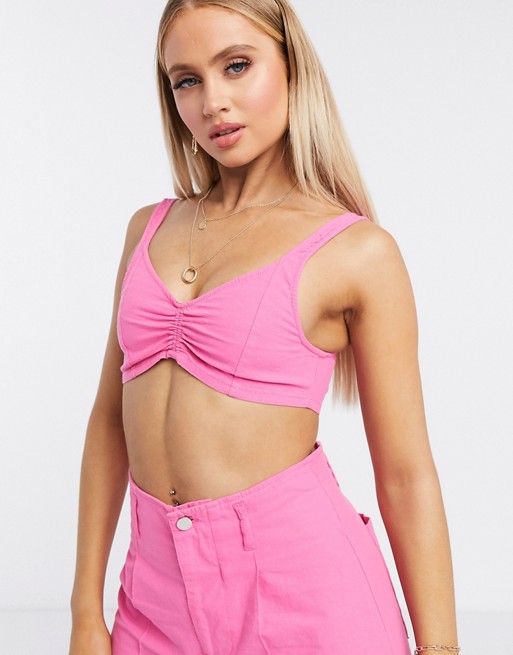 ASOS DESIGN pink crop top co-ord in washed cotton
