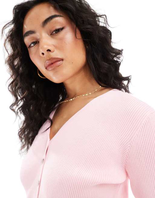 ASOS DESIGN - Pink figursyet cardigan med slids foran i neat fit, 3 af 4
