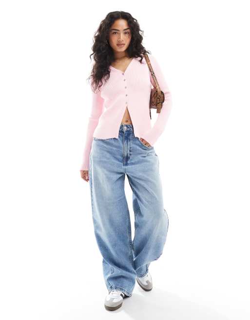 ASOS DESIGN - Pink figursyet cardigan med slids foran i neat fit, 4 af 4