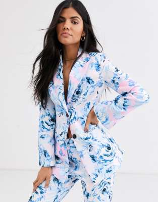 asos pink floral suit