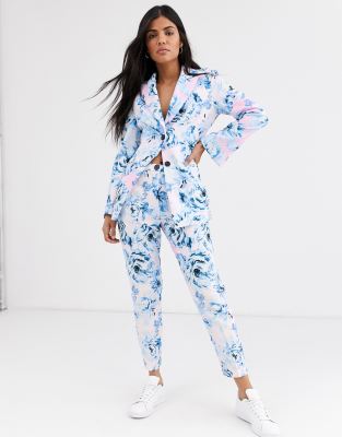 asos pink floral suit