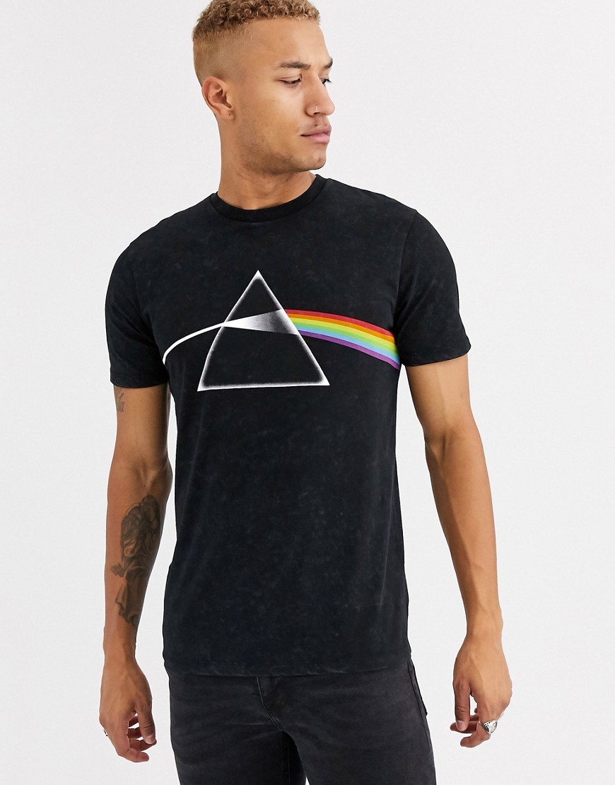 ASOS DESIGN – Pink Floyd-t-shirt i syrevask-Grå