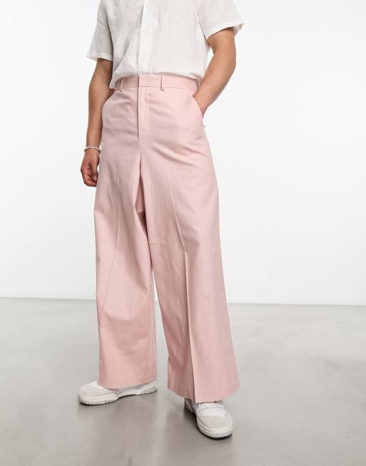 ASOS DESIGN - Pink habitbukser med ekstremt vide ben i hørblanding, 2 af 5