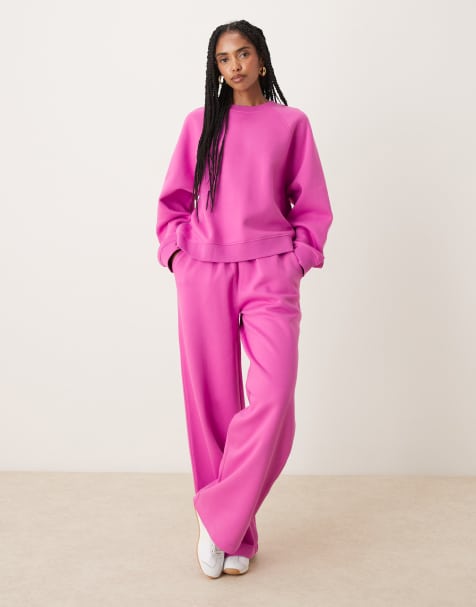 ASOS DESIGN - Pink joggingbukser med vide ben og børstet tekstur - view 1