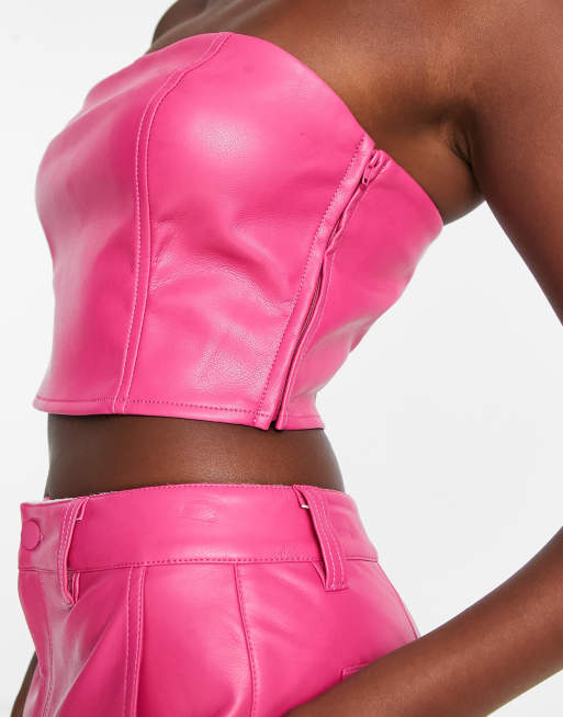 ASOS DESIGN - Pink korsettop i imiteret læder - Del af sæt, 3 af 4