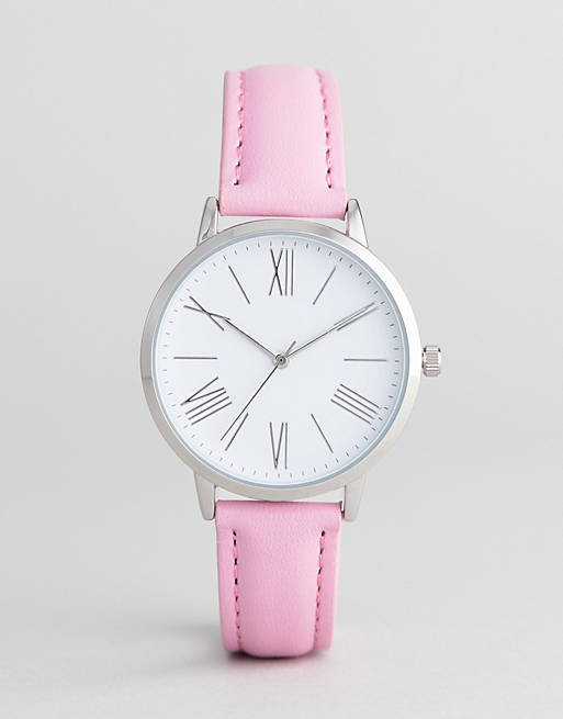 ASOS DESIGN Pink Leather Watch