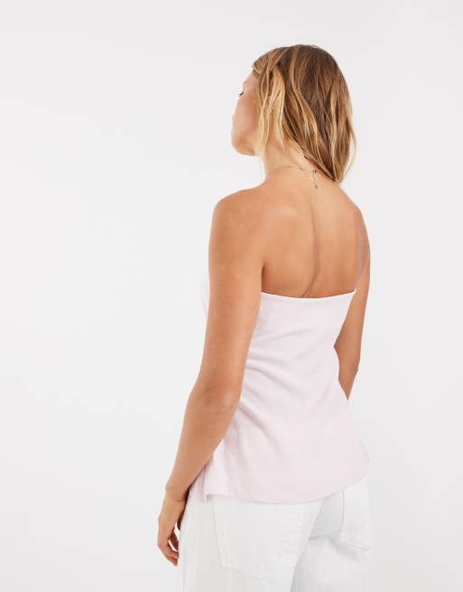 ASOS DESIGN pink linen look bandeau top - part of a set, 3 of 4