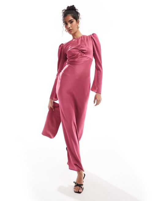 ASOS DESIGN - Pink maxikjole med rynket brystdetalje i satin