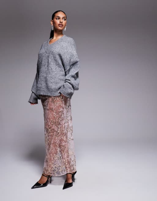 ASOS DESIGN - Pink maxinederdel med pailletter i fint blondestof, 5 af 5
