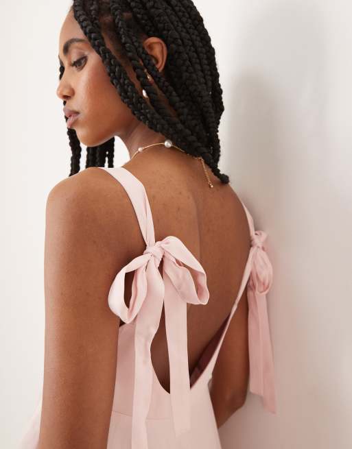 ASOS DESIGN - Pink minikjole med A-form og sløjfe på ryggen i satin, 4 af 4