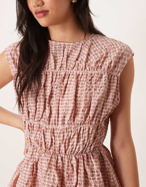 ASOS DESIGN - Pink minikjole med rynket livstykke og dobbelt skørt, 3 af 4