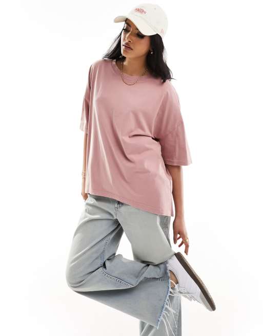 ASOS DESIGN - Pink og oversized T-shirt med længere kant bagpå