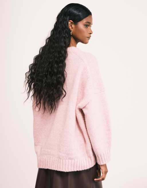 ASOS DESIGN - Pink oversized striktrøje med rund hals og buet kant forneden, 3 af 4