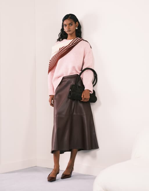 ASOS DESIGN - Pink oversized striktrøje med rund hals og buet kant forneden, 4 af 4