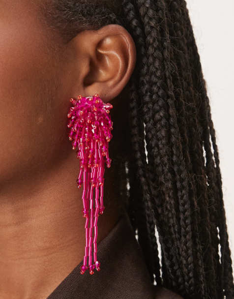 ASOS DESIGN - Pink øreringe med vandfaldsdesign i perler - view 1