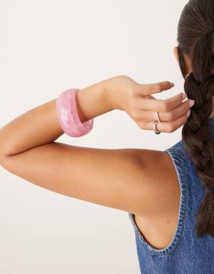 Asos Design Pink Resin Bangle In Pink