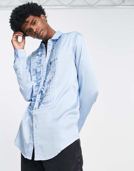 ASOS DESIGN - Pink satinskjorte med 70'er-flæsefront i regular fit 