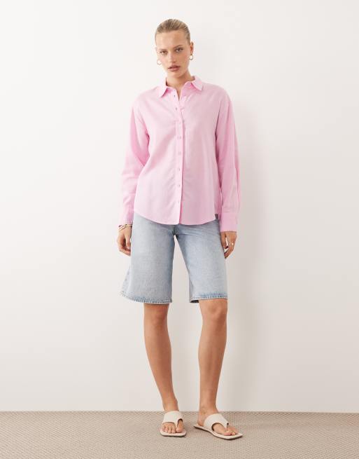 ASOS DESIGN - Pink skjorte i hørblanding, 3 af 4