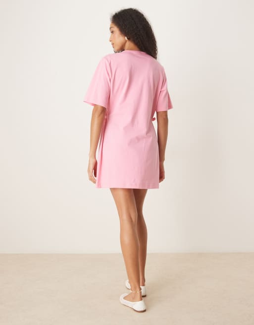 ASOS DESIGN - Pink skjortekjole med bindebånd i siden, 3 af 4