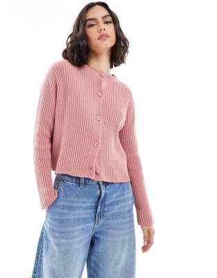 ASOS DESIGN - Pink strikket cardigan i tætsiddende pasform - view 1
