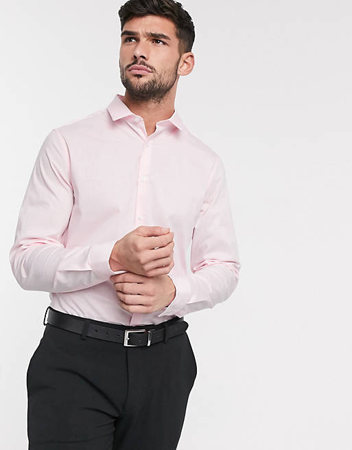 ASOS DESIGN - Pink stræk slim fit skjorte til arbejdet