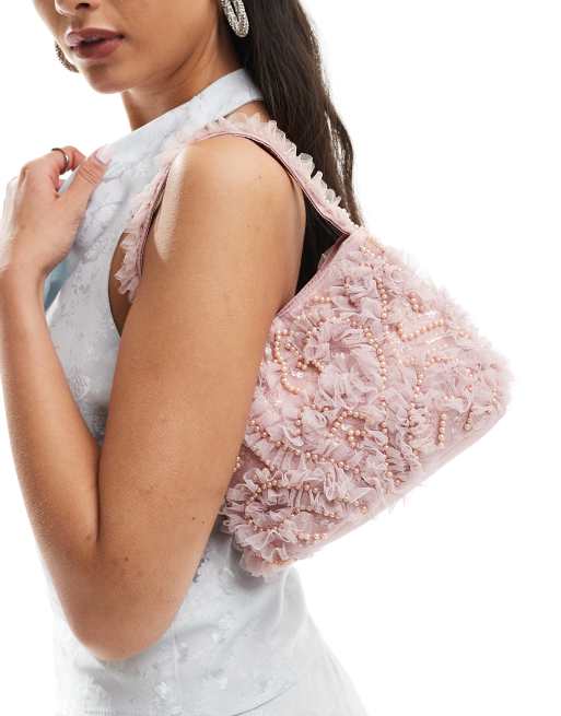 ASOS DESIGN - Pink taske med håndtag med flæser og perler