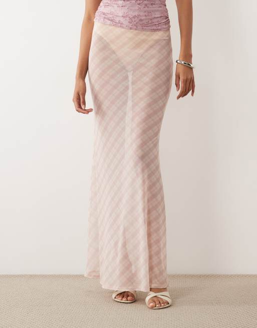 ASOS DESIGN - Pink ternet maxinederdel med print i gennemsigtigt mesh, 2 af 5