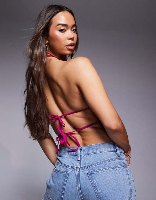 ASOS DESIGN - Pink top med halterneck, bindebånd på ryggen og pailletter, 3 af 4