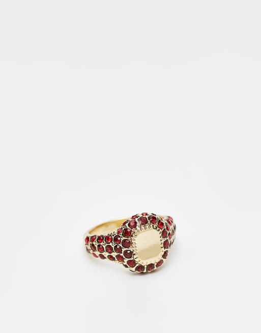 ASOS DESIGN - Pinkring in goudkleur met rode siersteentjes