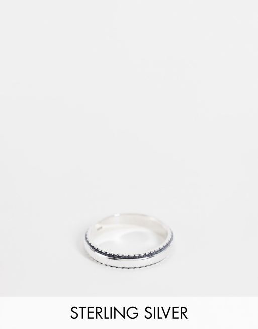 ASOS DESIGN - Pinkring van sterling zilver met randje in reliëf