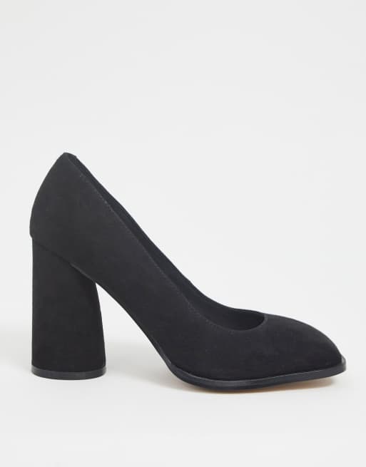 ASOS DESIGN Pinky Pumps mit eckiger Zehenpartie und Blockabsatz in Schwarz weite Passform