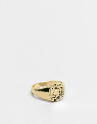 ASOS DESIGN pinky ring with coin in gold tone