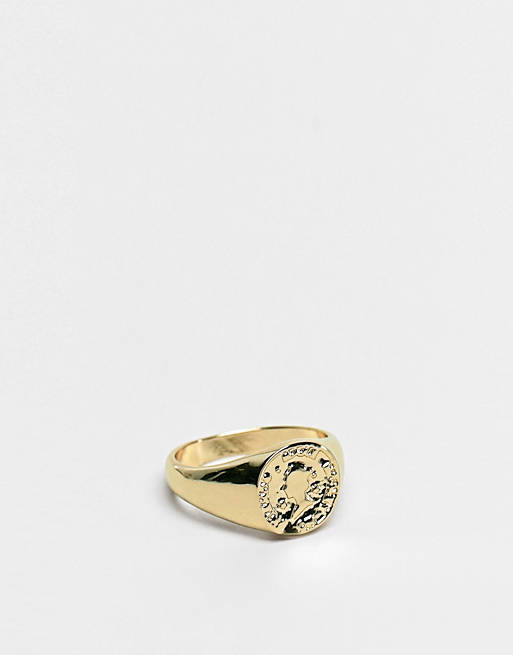 ASOS DESIGN pinky ring with coin in gold tone
