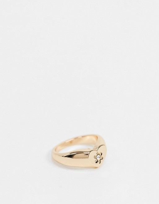 ASOS DESIGN pinky ring with crystal star design in gold tone