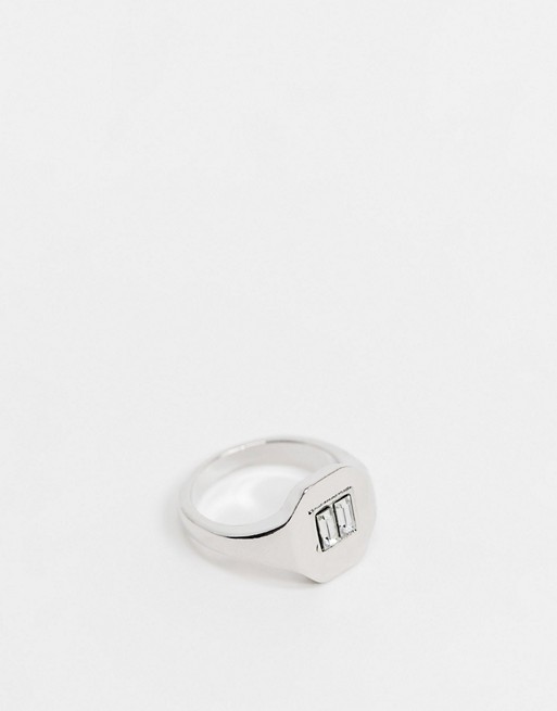ASOS DESIGN pinky ring with crystal stone in silver tone
