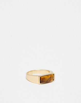 ASOS DESIGN pinky signet ring with tigers eye in gold tone | ASOS