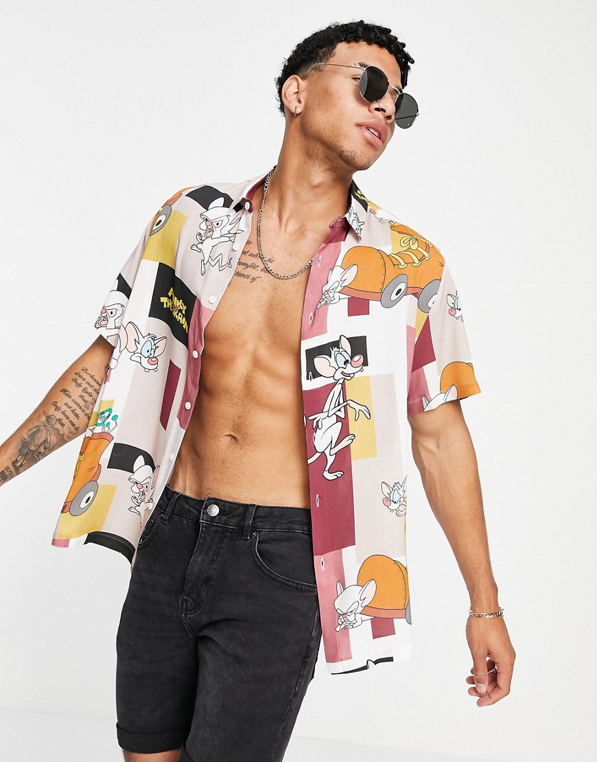 ASOS DESIGN Pinky & the Brain relaxed shirt with character print-Multi