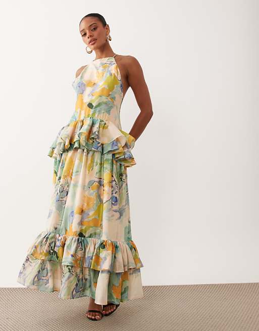 blue and yellow maxi dress Goddess Silk | Dress | Bohemian Cocktail Dress | Prom Dress | Made in Ukraine Goddess Silk Dress Stunning Floral Print Maxi Dress