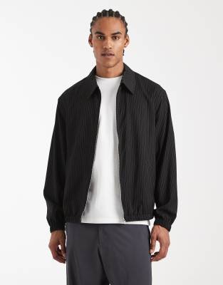 Asos Design Pinstripe Jacket In Black