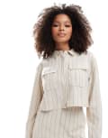 [ASOS DESIGN] ASOS DESIGN pinstripe linen blend pocket detail shirt in cream (part of a set)-White 18 Cream pinstripe