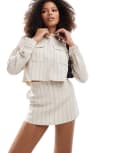 [ASOS DESIGN] ASOS DESIGN pinstripe linen blend skort in cream (part of a set)-White 16 cream