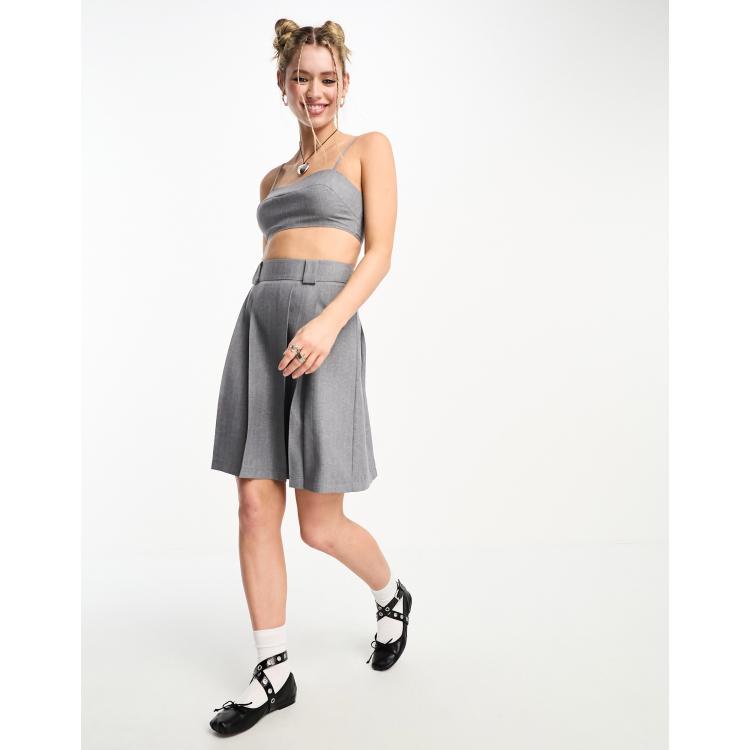 ASOS DESIGN pinstripe low rise pleated midi skirt in gray - part of a set