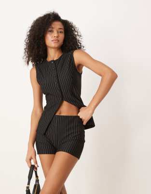 Asos Design Pinstripe Micro Hotpants In Black