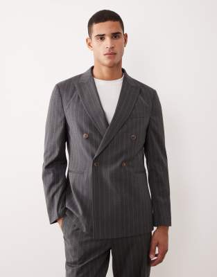 Asos Design Pinstripe Relaxed Suit Jacket In Black