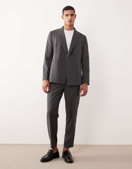ASOS DESIGN pinstripe relaxed tapered suit pants in charcoal
