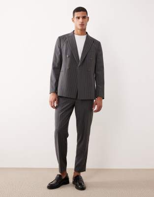 ASOS DESIGN pinstripe relaxed tapered suit trousers in charcoal-Grey