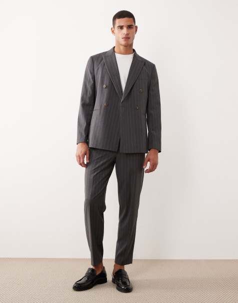 ASOS DESIGN pinstripe relaxed tapered suit trousers in charcoal - view 1
